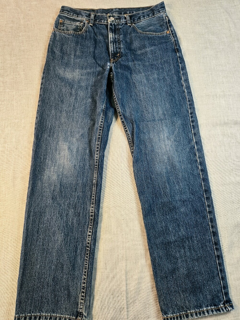 Levis Mens 32x32 550 Relaxed Fit Denim Jeans Medium Wash Distressed Blank Tab